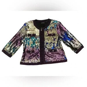 Michael Simon Metallic Sequin Jeweled Full Zip Holiday Jacket Size Large